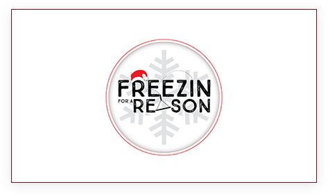 A white circle with the words freezin for reason written in it.