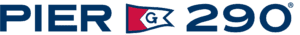 A red white and blue pennant with the letter g on it.